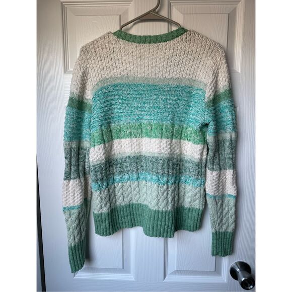 Cabi Sweater Medium Women's Color Block Fisherman Green White V Neck - Picture 3 of 3
